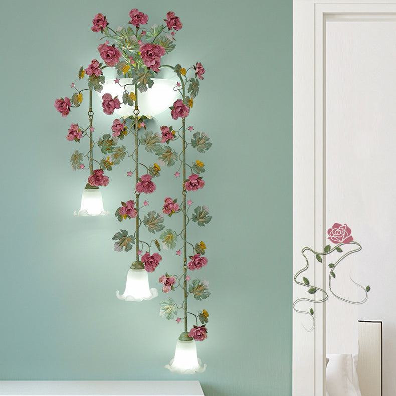 Floral Leaf Iron Glass 5-Light Wall Lamp