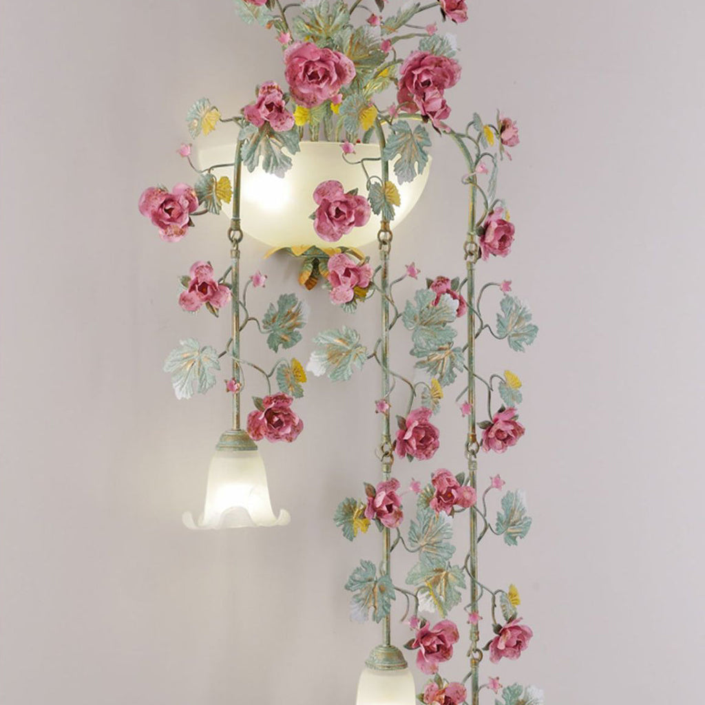 Floral Leaf Iron Glass 5-Light Wall Lamp