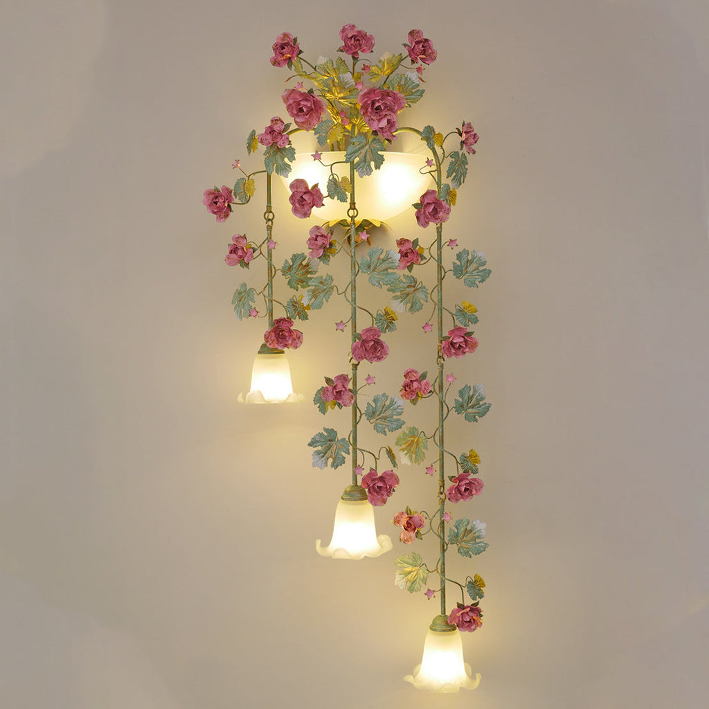 Floral Leaf Iron Glass 5-Light Wall Lamp