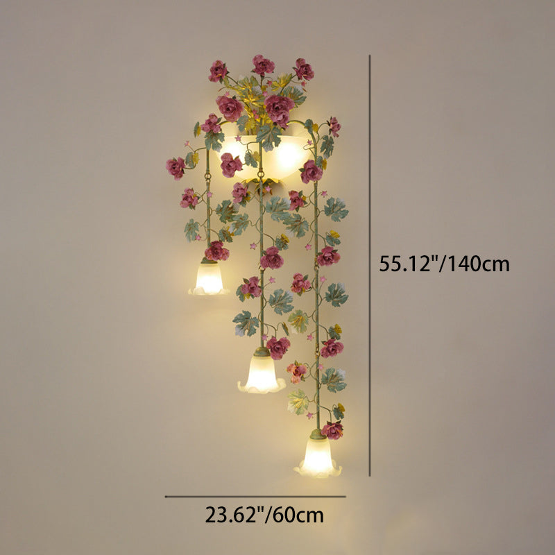 Floral Leaf Iron Glass 5-Light Wall Lamp