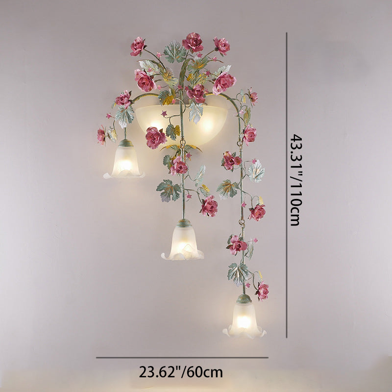 Floral Leaf Iron Glass 5-Light Wall Lamp