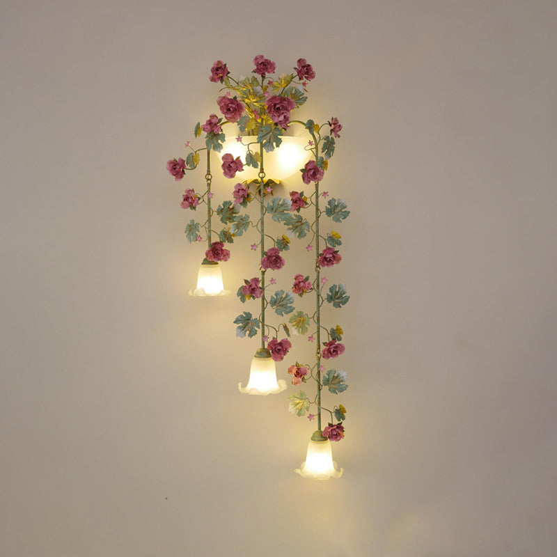 Floral Leaf Iron Glass 5-Light Wall Lamp