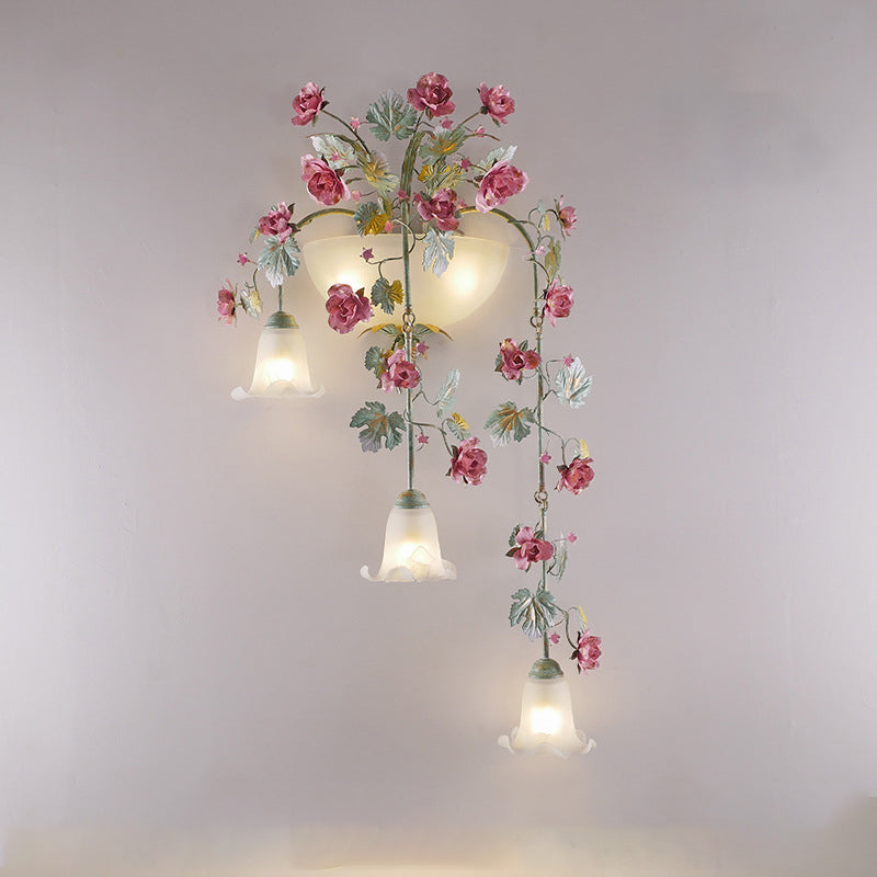 Floral Leaf Iron Glass 5-Light Wall Lamp