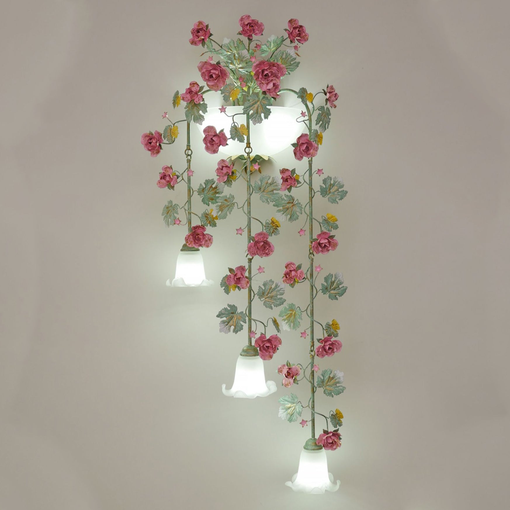 Floral Leaf Iron Glass 5-Light Wall Lamp