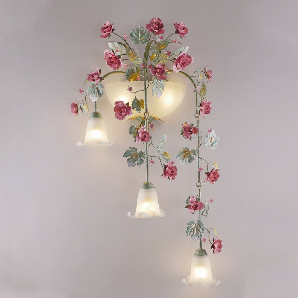 Floral Leaf Iron Glass 5-Light Wall Lamp