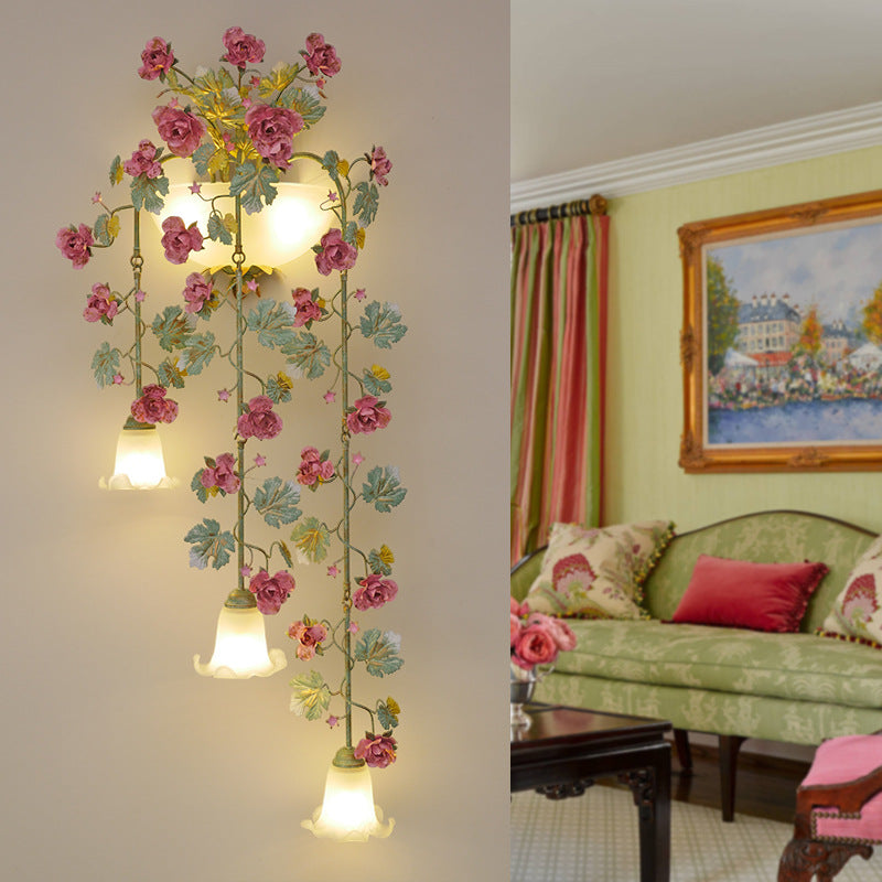 Floral Leaf Iron Glass 5-Light Wall Lamp
