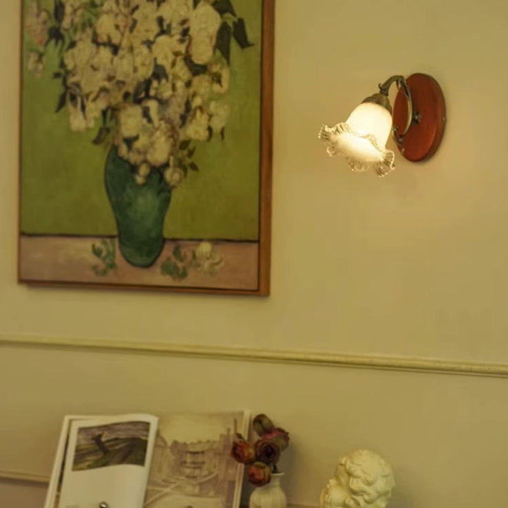 Floral Glass Solid Wood Wall Lamp