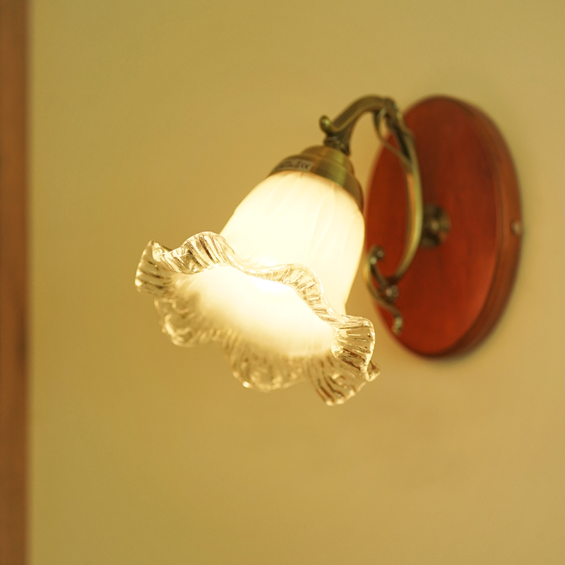 Floral Glass Solid Wood Wall Lamp