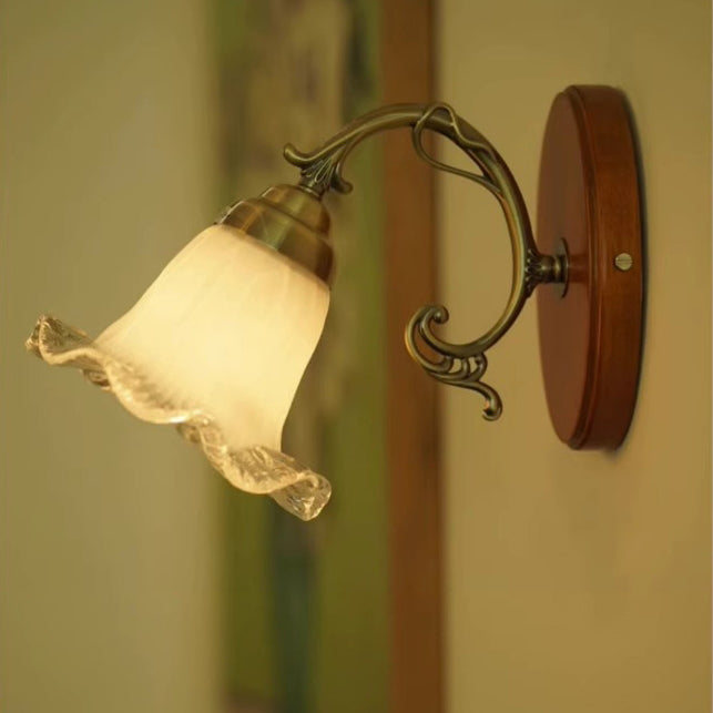 Floral Glass Solid Wood Wall Lamp