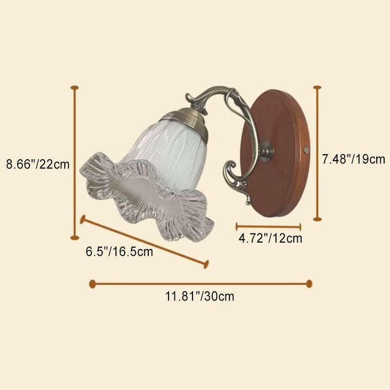 Floral Glass Solid Wood Wall Lamp