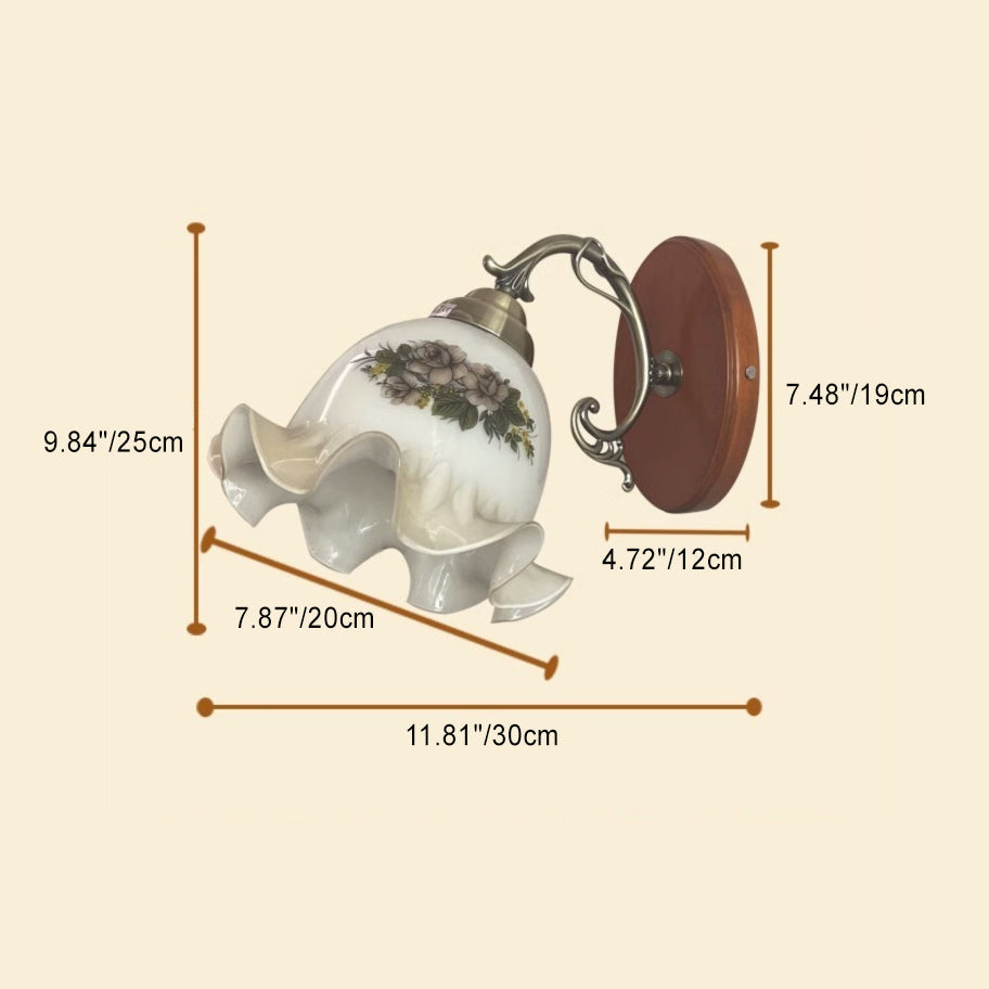 Floral Glass Solid Wood Wall Lamp