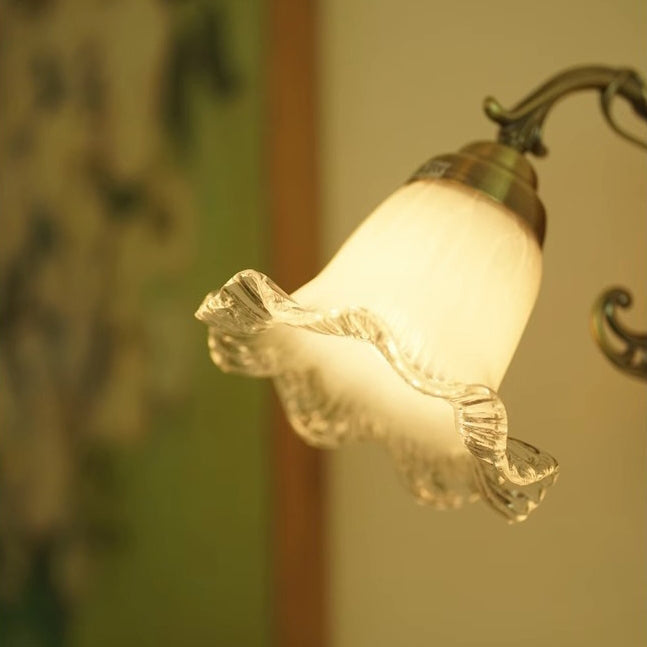 Floral Glass Solid Wood Wall Lamp