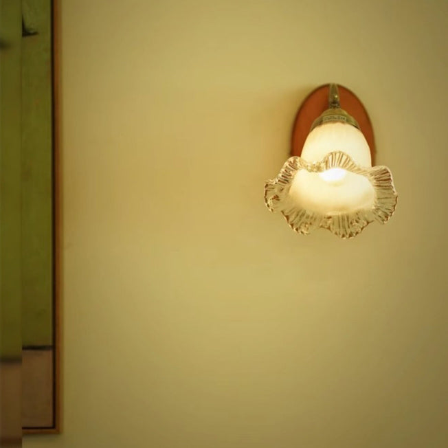 Floral Glass Solid Wood Wall Lamp