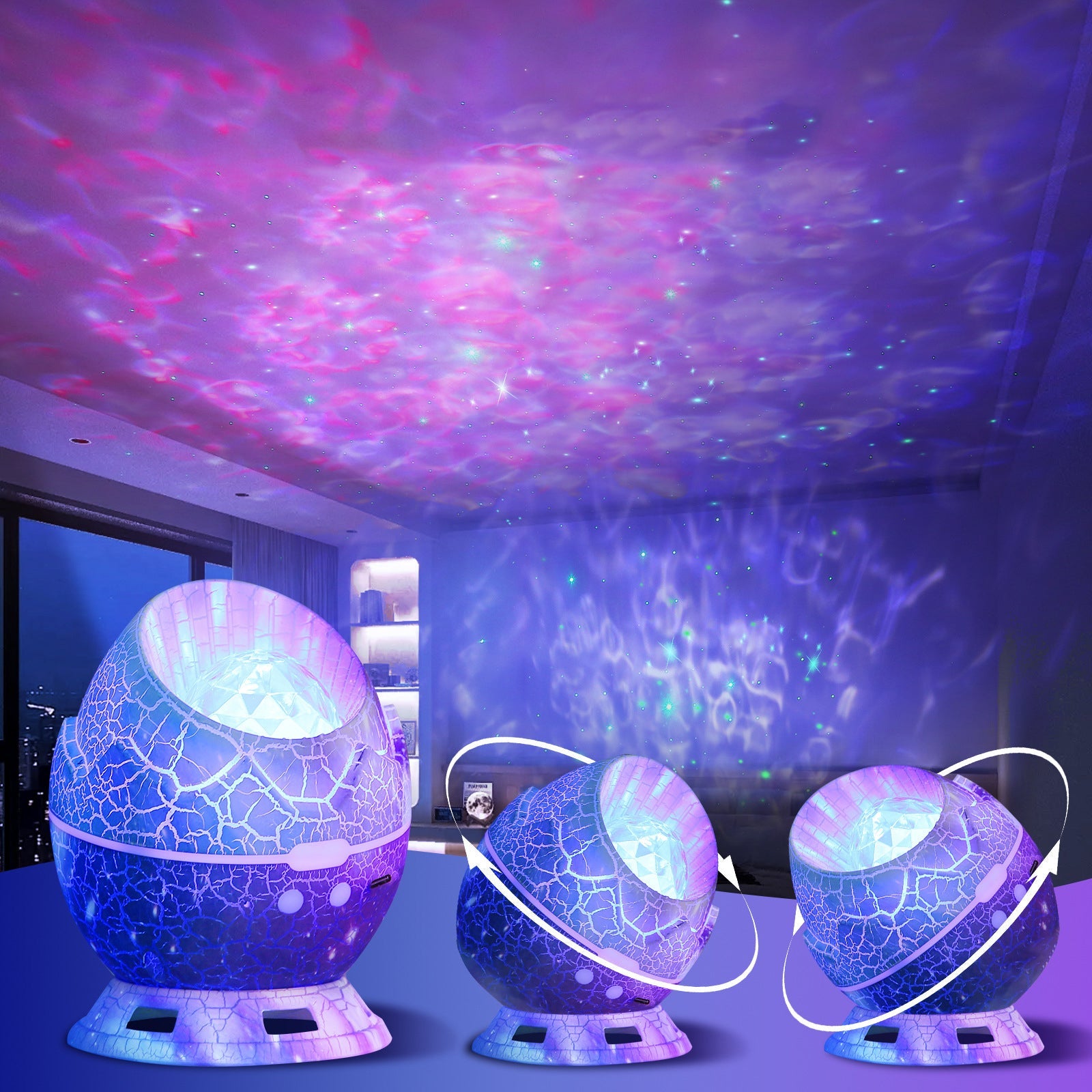 Crackle Dinosaur Egg Projector Table Lamp