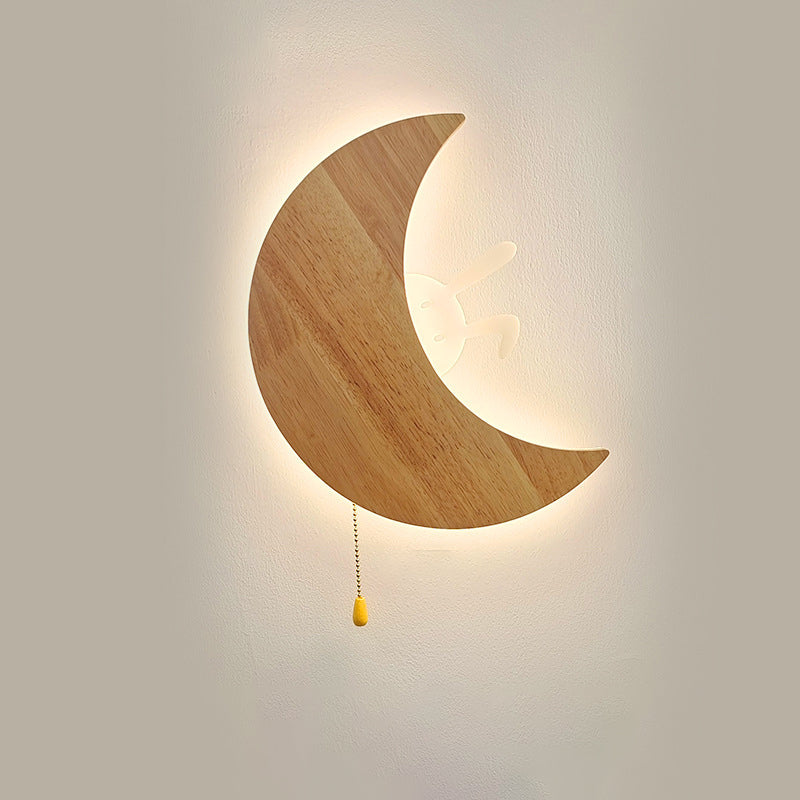 Moon Bunny Wood Acrylic Wall Lamp