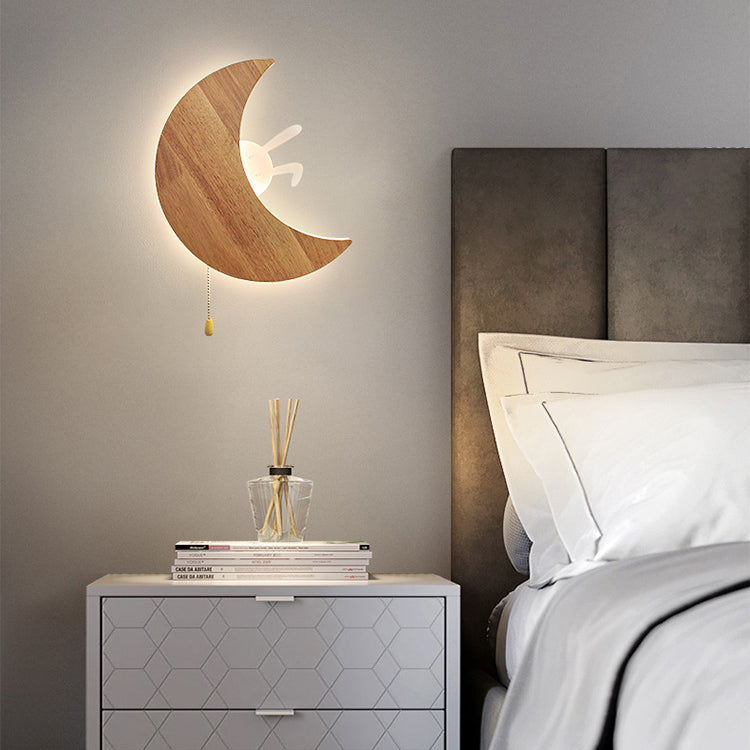 Moon Bunny Wood Acrylic Wall Lamp