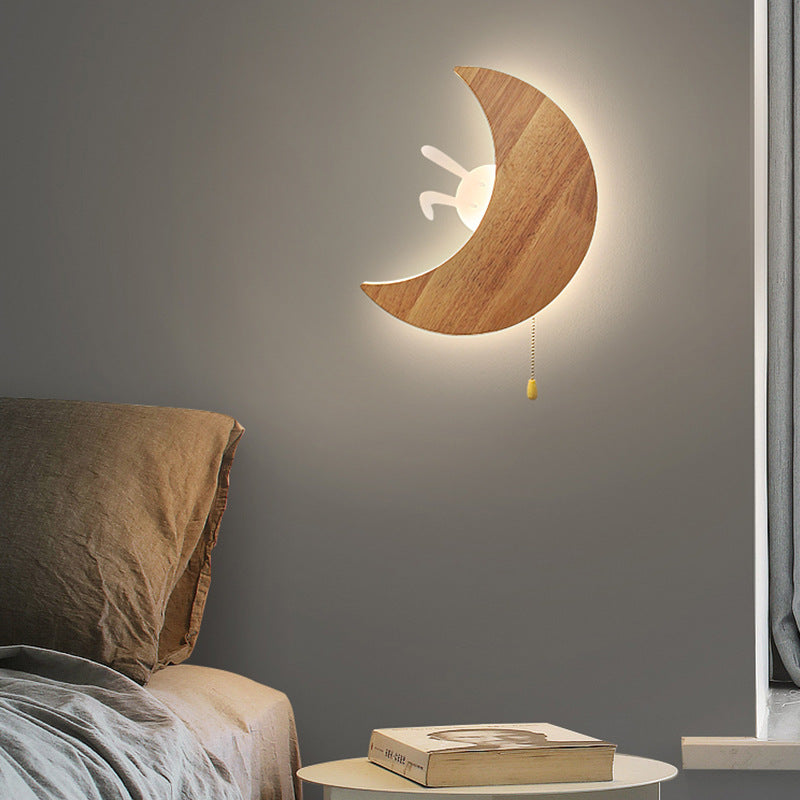 Moon Bunny Wood Acrylic Wall Lamp