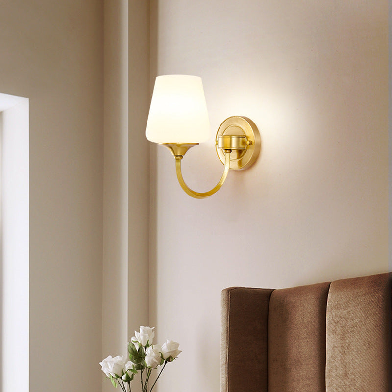Curved Pole Round Cup Wall Lamp