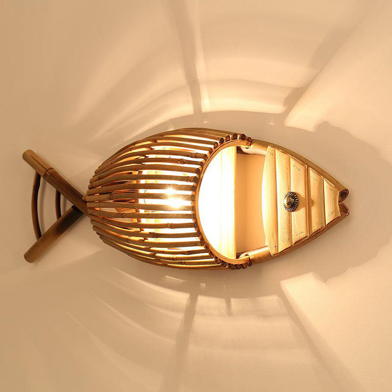 Fish Shape Solid Wood Wall Lamp