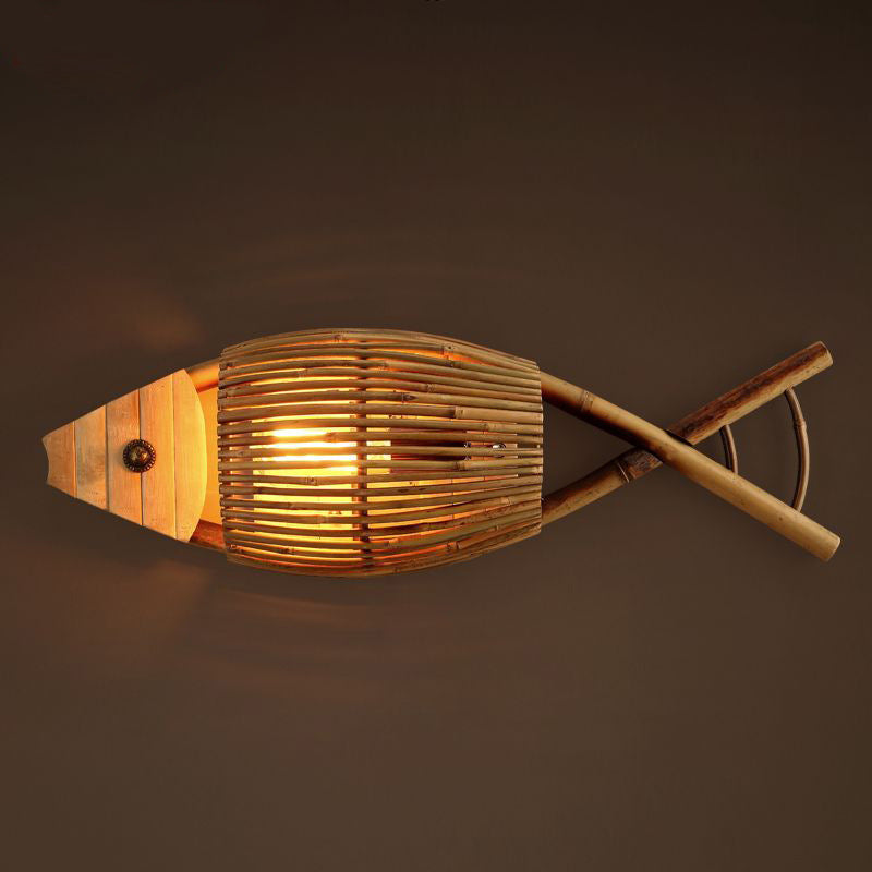 Fish Shape Solid Wood Wall Lamp