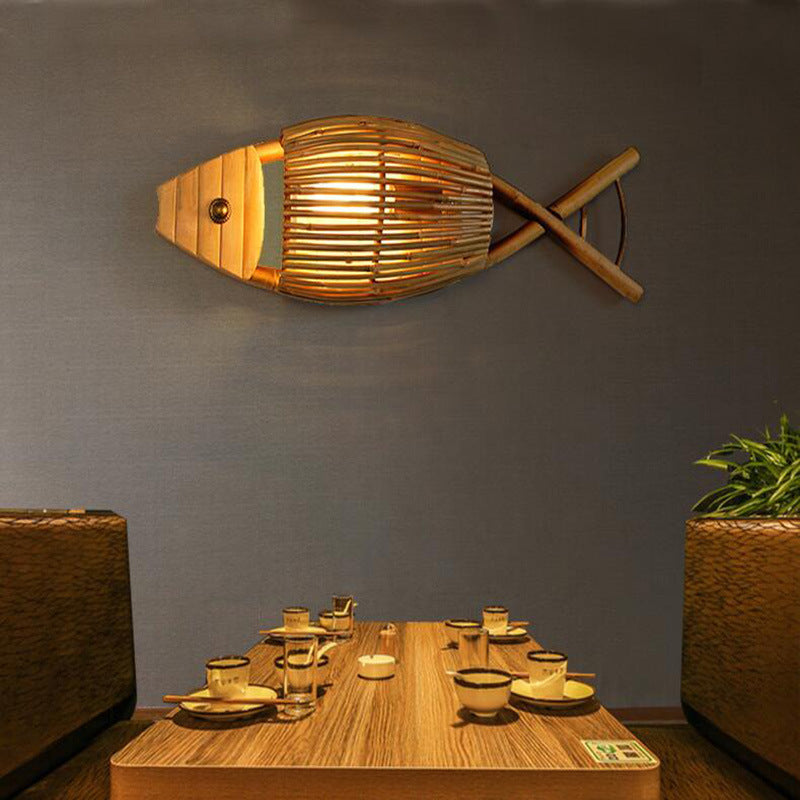 Fish Shape Solid Wood Wall Lamp