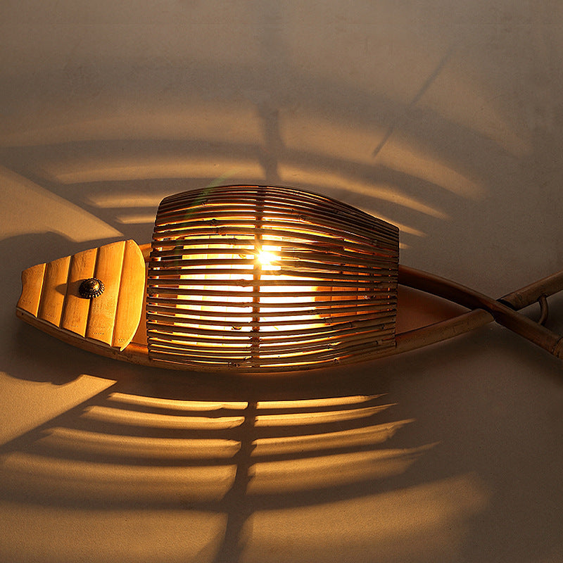 Fish Shape Solid Wood Wall Lamp
