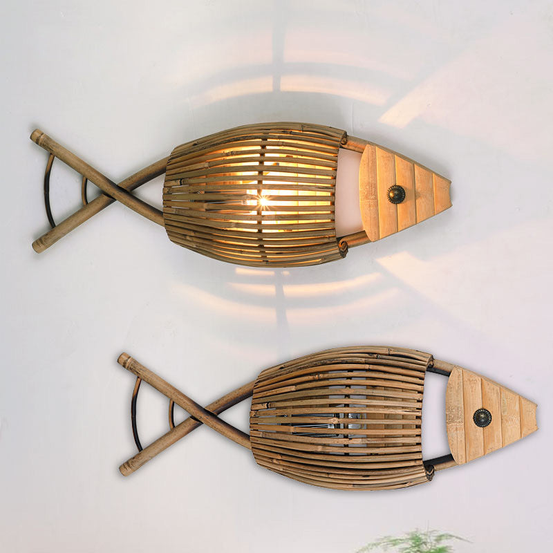 Fish Shape Solid Wood Wall Lamp