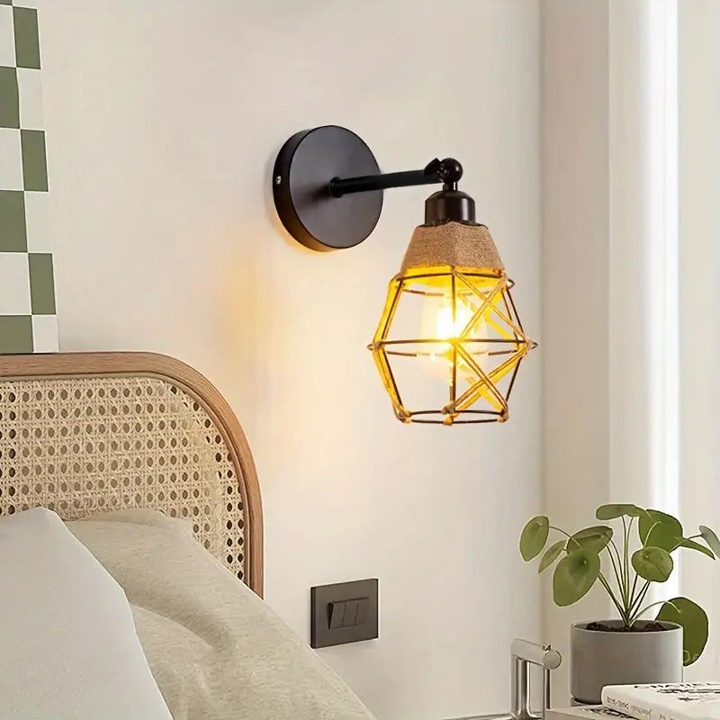 Round Polygonal Iron Cage Wall Lamp