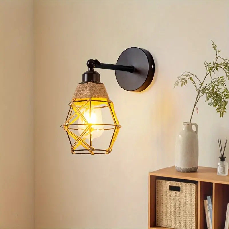 Round Polygonal Iron Cage Wall Lamp