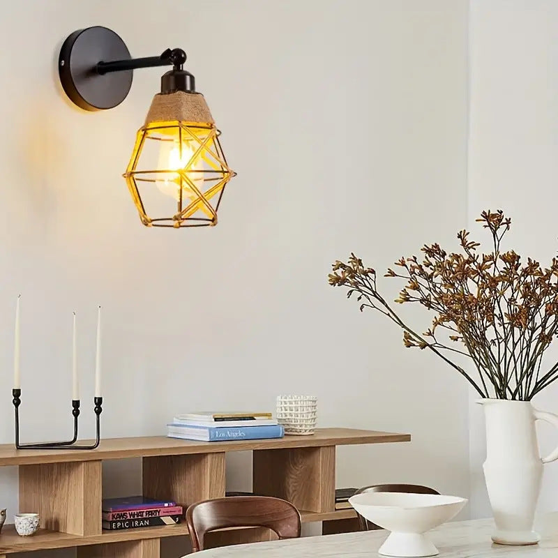 Round Polygonal Iron Cage Wall Lamp
