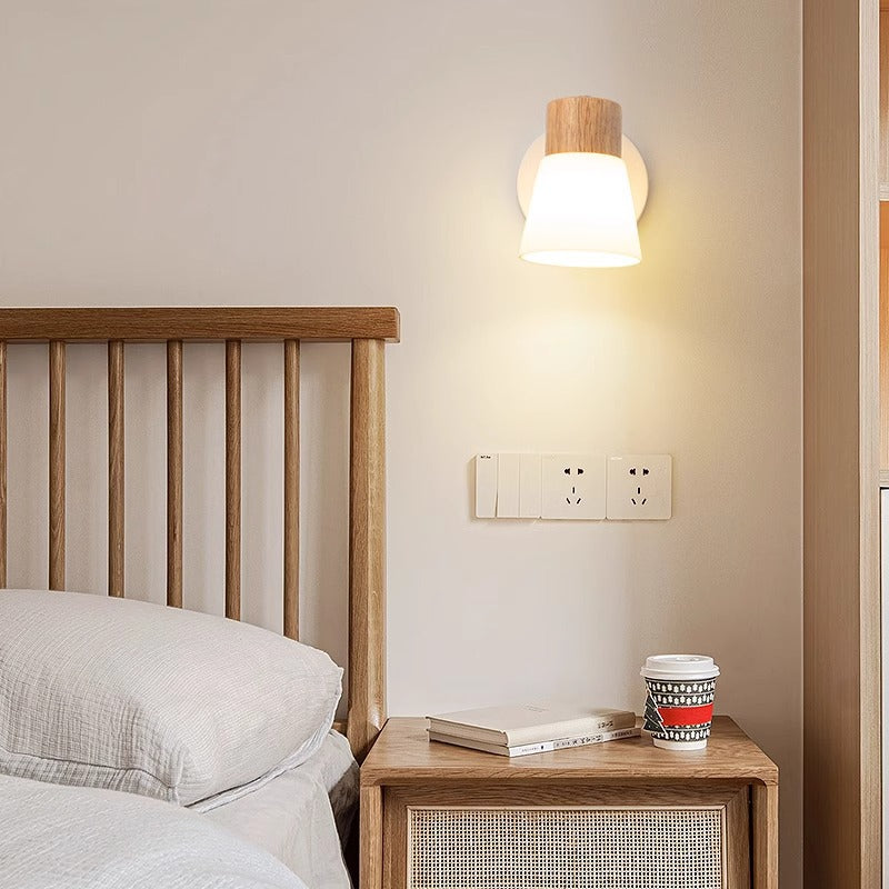 Cylinder Wood Glass 1/2 Wall Lamp