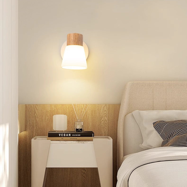 Cylinder Wood Glass 1/2 Wall Lamp