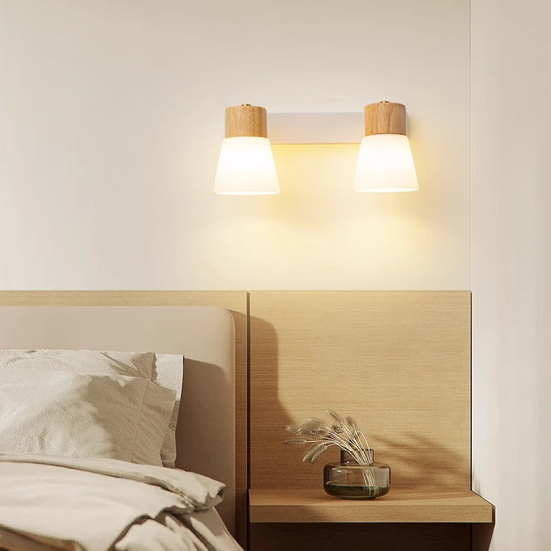Cylinder Wood Glass 1/2 Wall Lamp