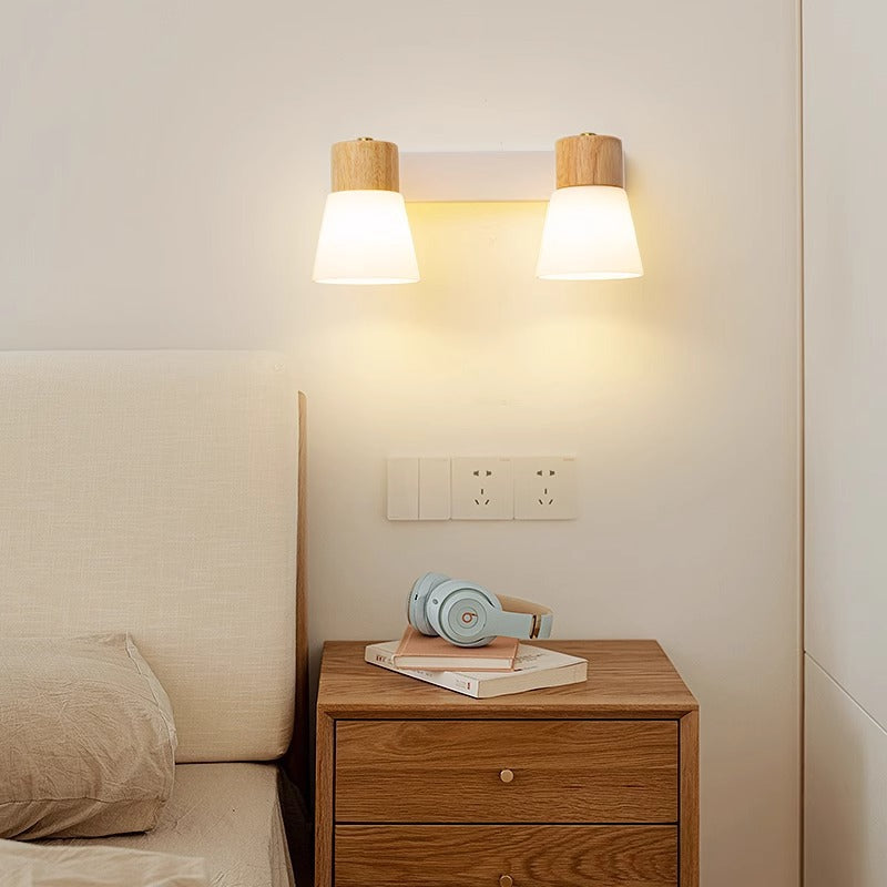 Cylinder Wood Glass 1/2 Wall Lamp