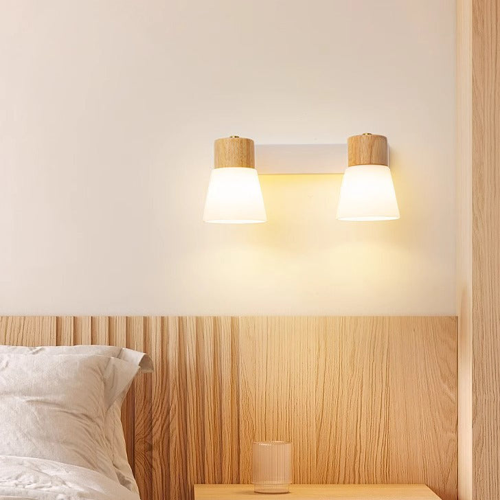 Cylinder Wood Glass 1/2 Wall Lamp