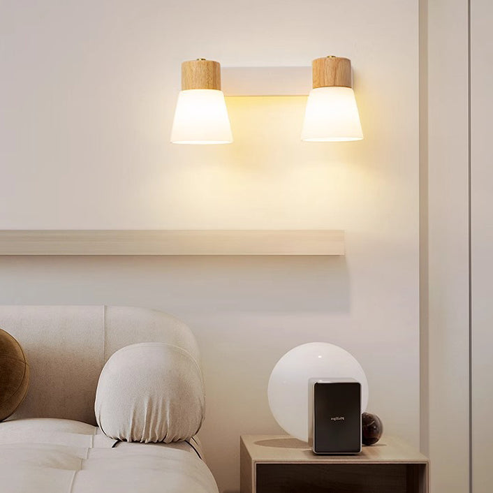 Cylinder Wood Glass 1/2 Wall Lamp