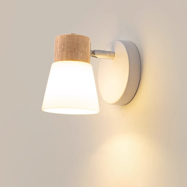 Cylinder Wood Glass 1/2 Wall Lamp