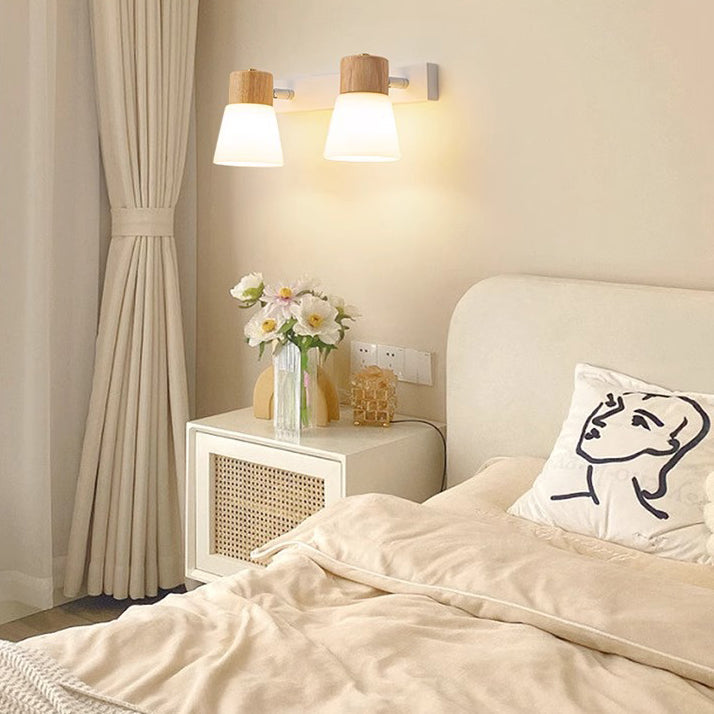Cylinder Wood Glass 1/2 Wall Lamp