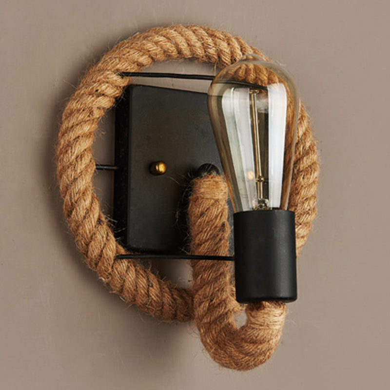Round Oval Hardware Hemp Wall Lamp