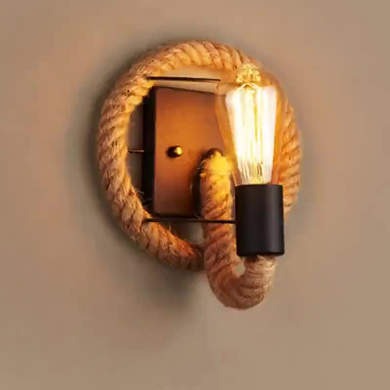 Round Oval Hardware Hemp Wall Lamp