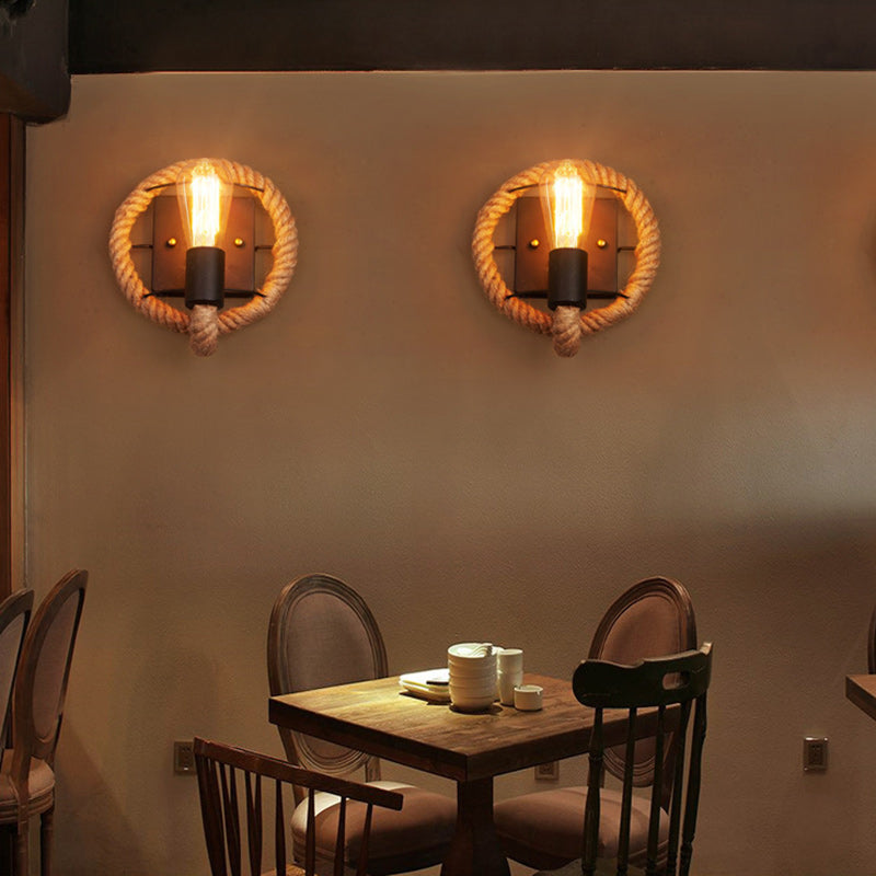 Round Oval Hardware Hemp Wall Lamp