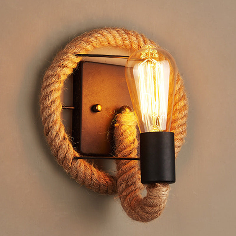 Round Oval Hardware Hemp Wall Lamp