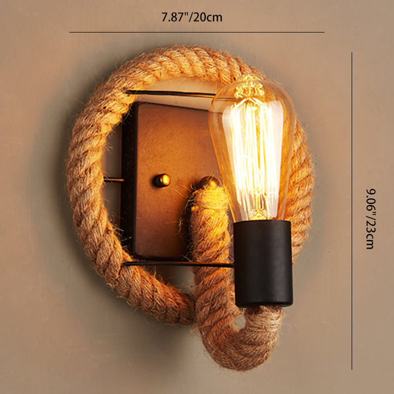 Round Oval Hardware Hemp Wall Lamp