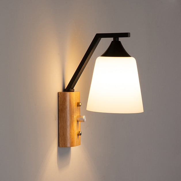 Cylindrical Round Wood Iron Wall Lamp