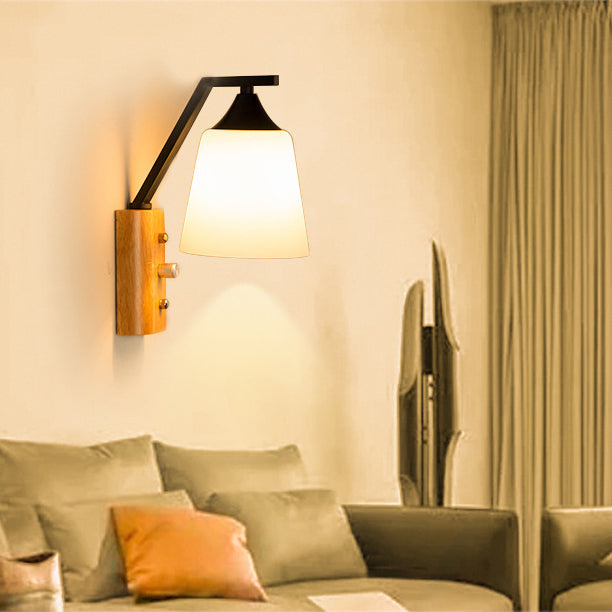 Cylindrical Round Wood Iron Wall Lamp