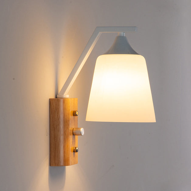 Cylindrical Round Wood Iron Wall Lamp