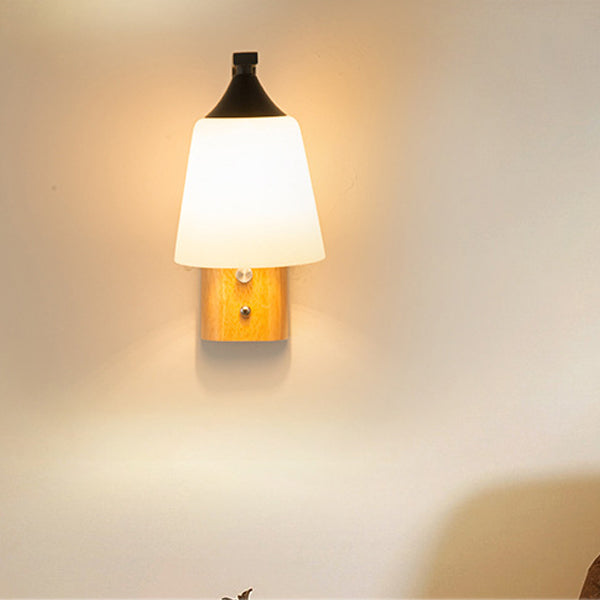 Cylindrical Round Wood Iron Wall Lamp