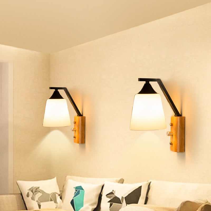 Cylindrical Round Wood Iron Wall Lamp