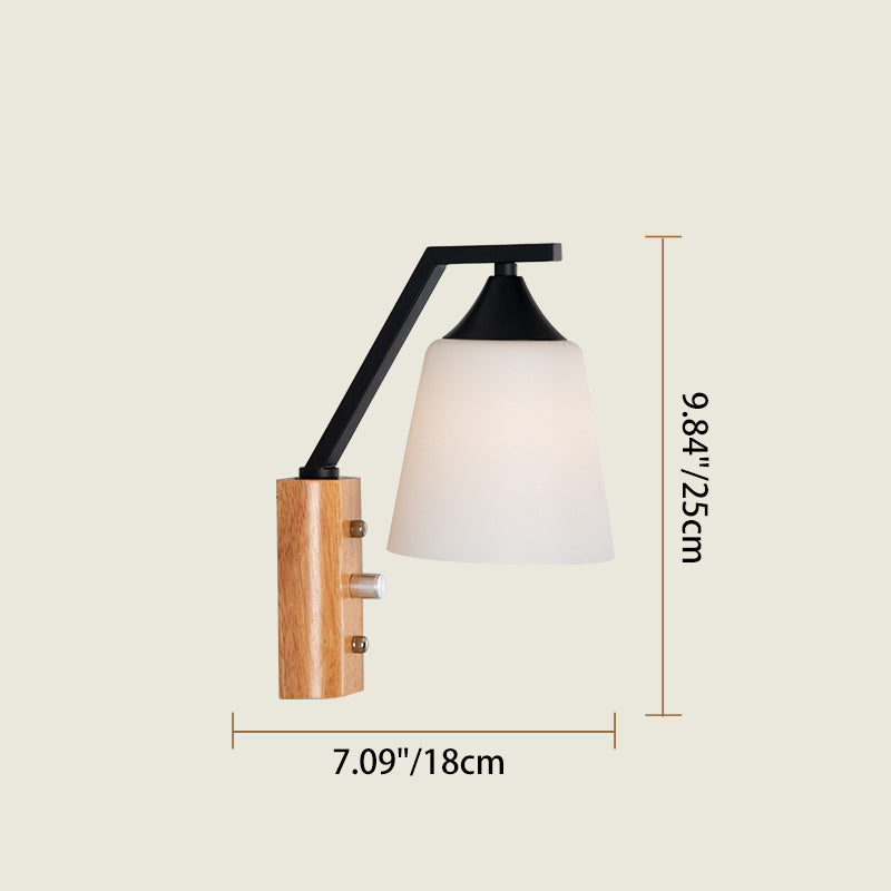 Cylindrical Round Wood Iron Wall Lamp