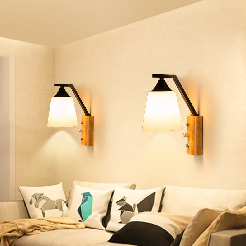 Cylindrical Round Wood Iron Wall Lamp